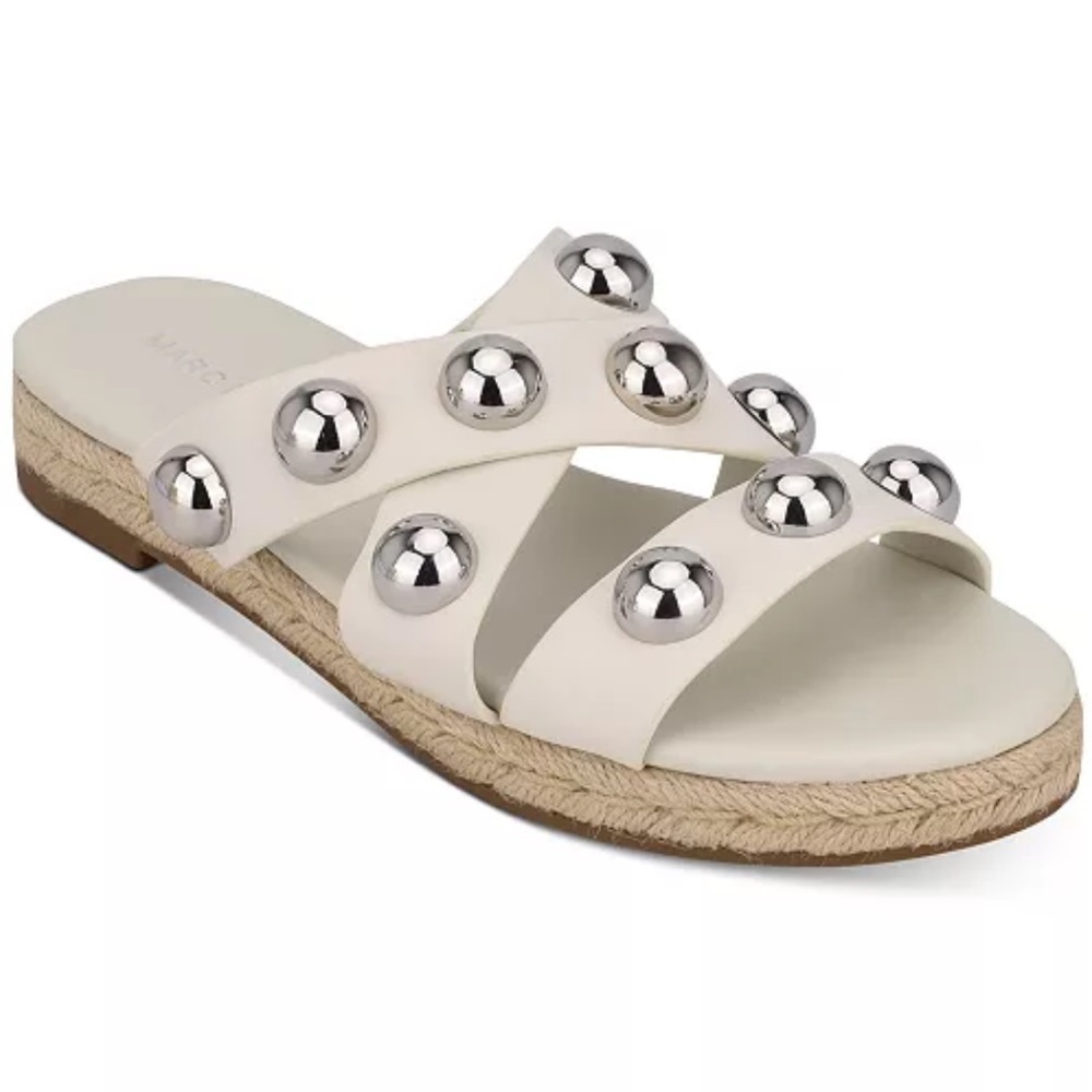 Marc Fisher Prisca Ball-Studded Espadrille Sandals in Tan